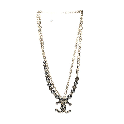 Chanel Crystal Pearl Nefertiti CC Double Chain Pendant Necklace Gold Dark Grey 3 of 5
