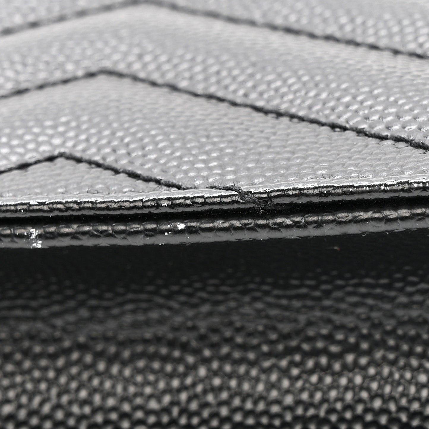 Grain De Poudre Matelasse Chevron Monogram Envelope Chain Wallet Black