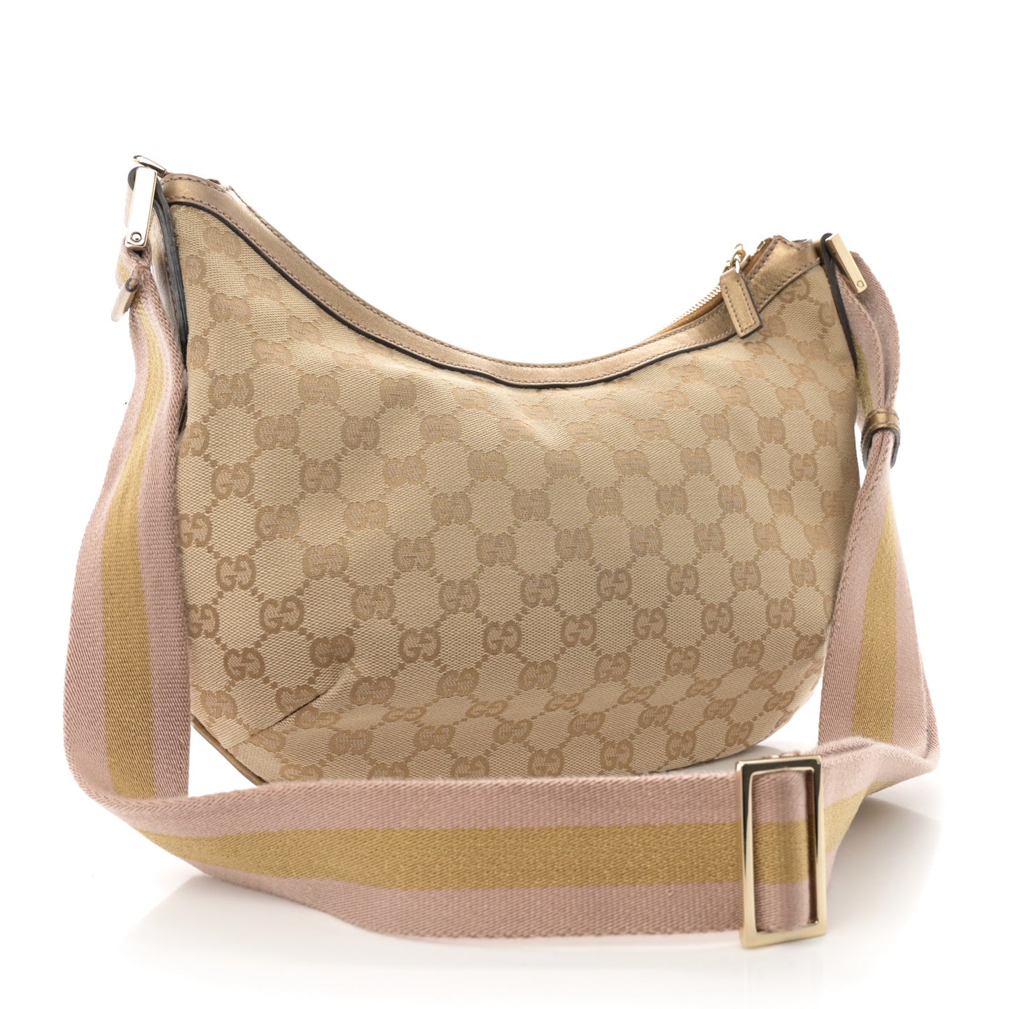 Monogram Web Medium Half Moon Hobo Gold Pink