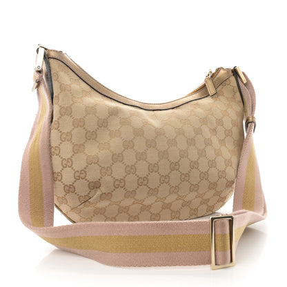 Gucci Monogram Web Medium Half Moon Hobo Gold Pink 3 of 10