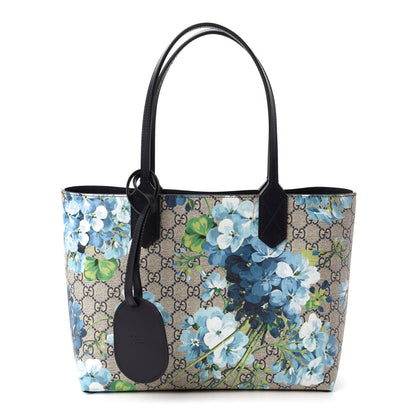 Gucci GG Supreme Monogram Blooms Small Reversible Tote Beige Blue Navy 1 of 16