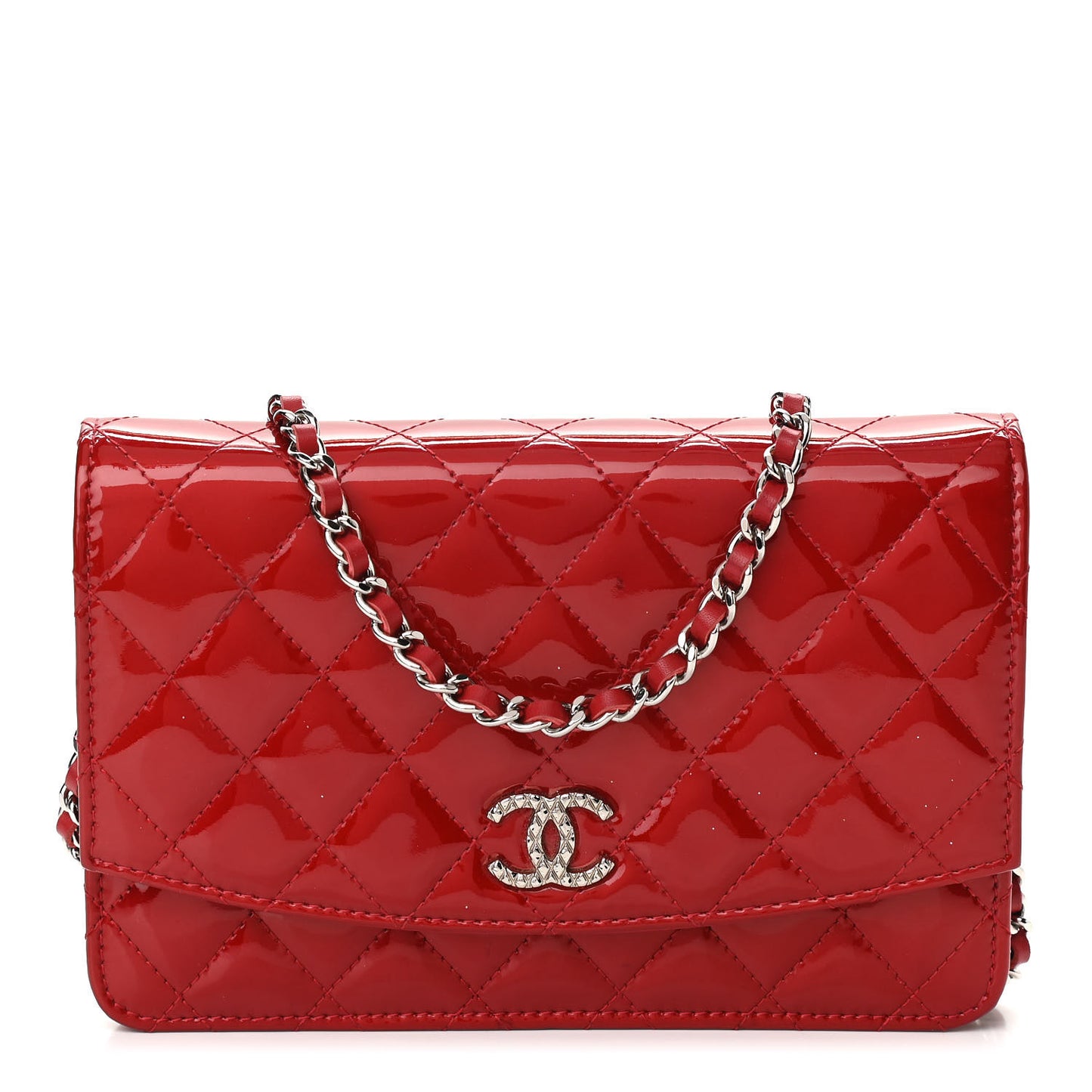 Patent Quilted Brilliant Wallet On Chain WOC Red