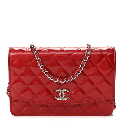 Chanel Patent Quilted Brilliant Wallet On Chain WOC Red 1 of 12