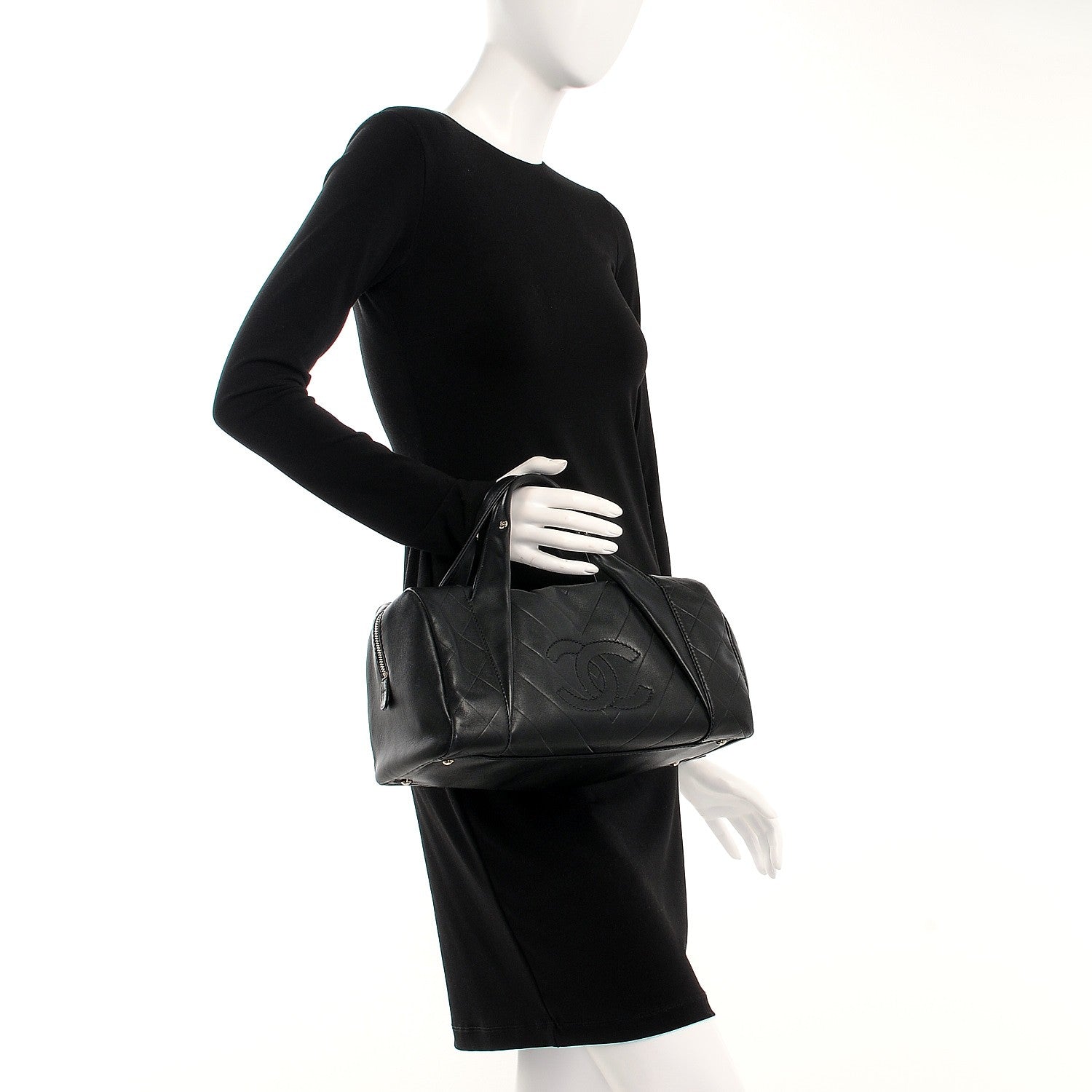 Chanel Calfskin Chevron CC All Day Long Boston Black 2 of 14