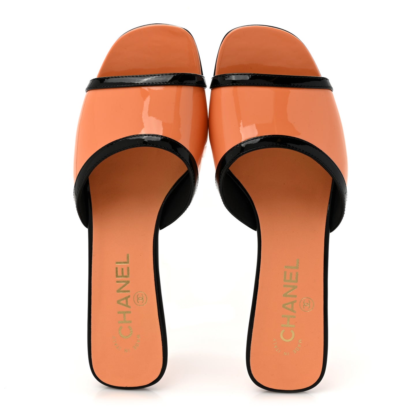 Patent Calfskin Mules 38 Orange Pink