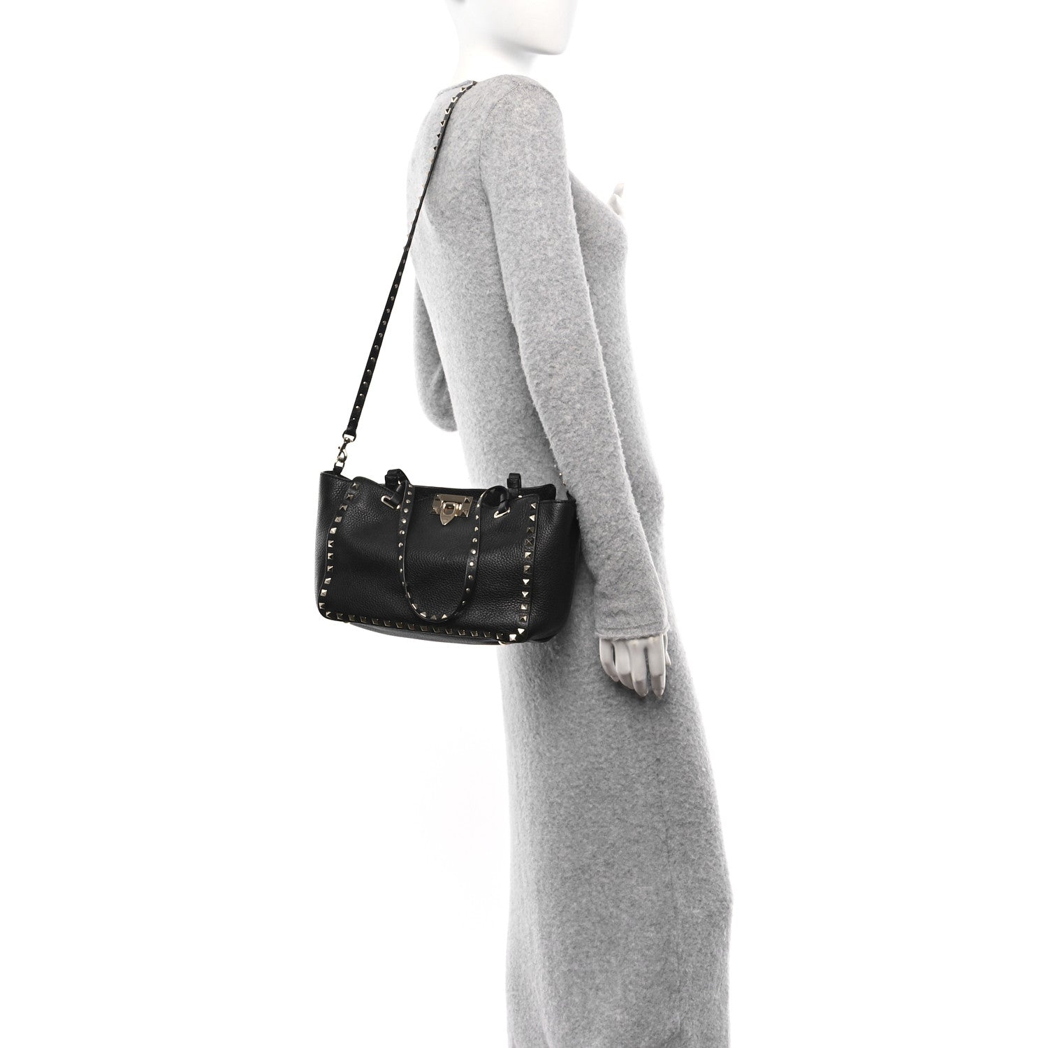 Valentino Garavani Pebbled Calfskin Small Rockstud Tote Black 2 of 9