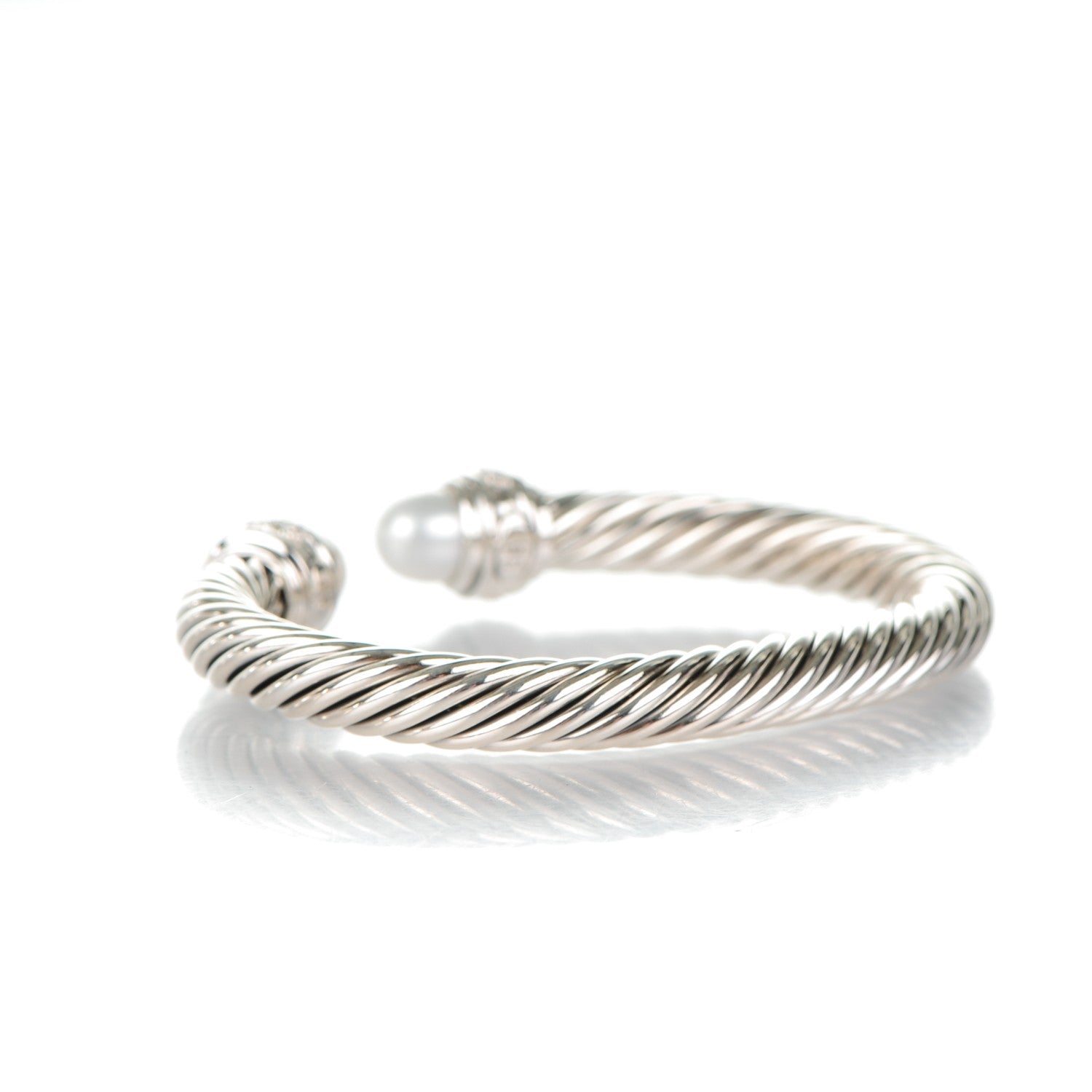 David Yurman Sterling Silver Diamond Pearl 7mm Cable Classics Bracelet 3 of 5