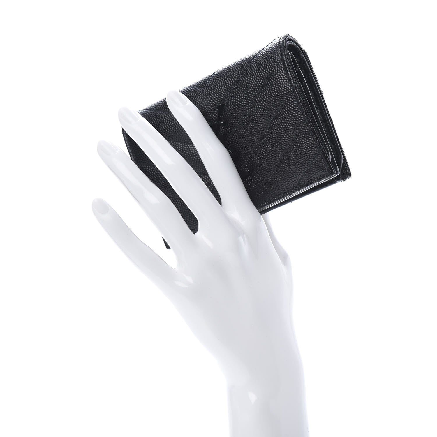 Saint Laurent Grain De Poudre Matelasse Chevron Monogram Card Case Black 2 of 9