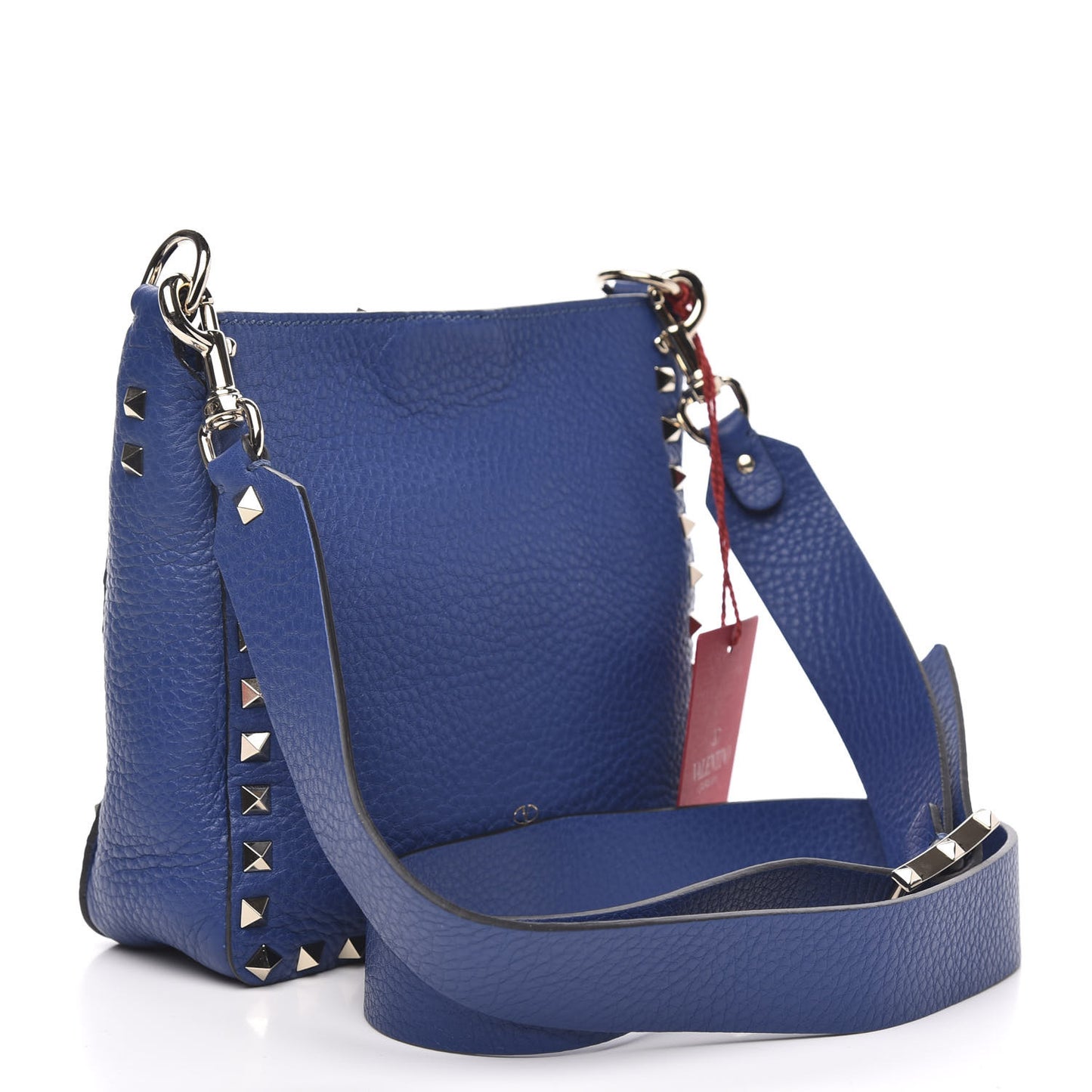 Pebbled Calfskin Mini Rockstud Flip-Lock Messenger Bag Blu Delft