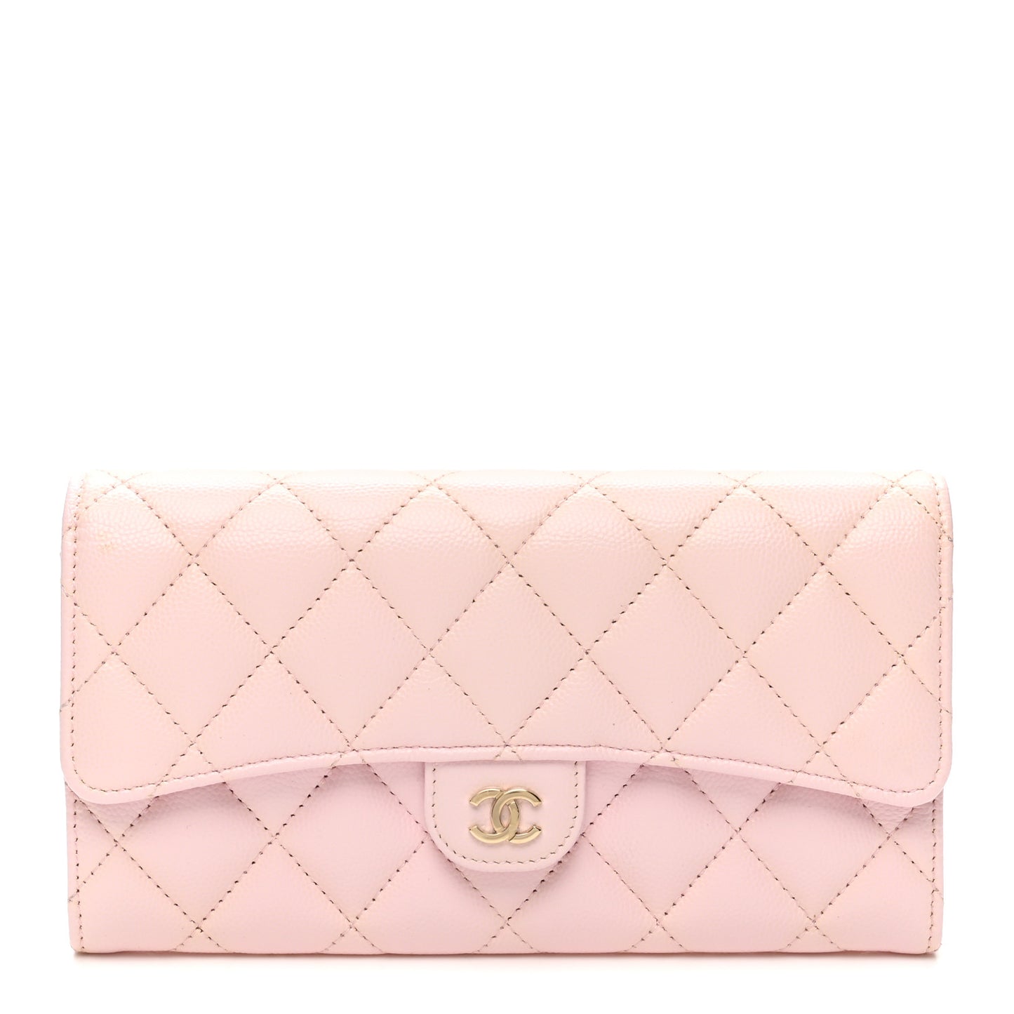 Caviar Quilted Large Gusset Flap Wallet Light Pink