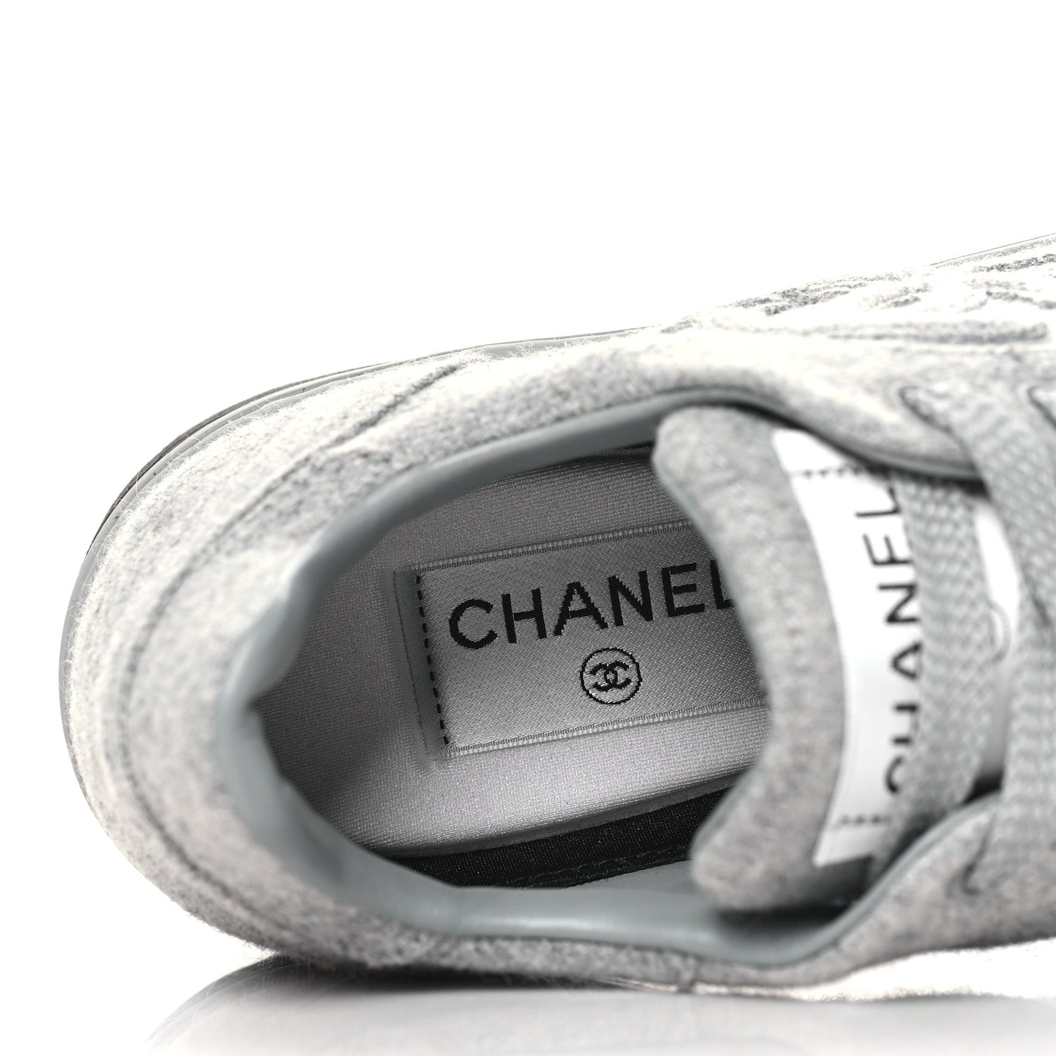 Chanel Wool Mixed Fibers Womens CC Sneakers 38 Light Grey 1533317