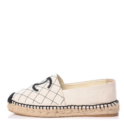 Chanel Fabric Biarritz CC Espadrilles 37 Beige Black 1 of 11