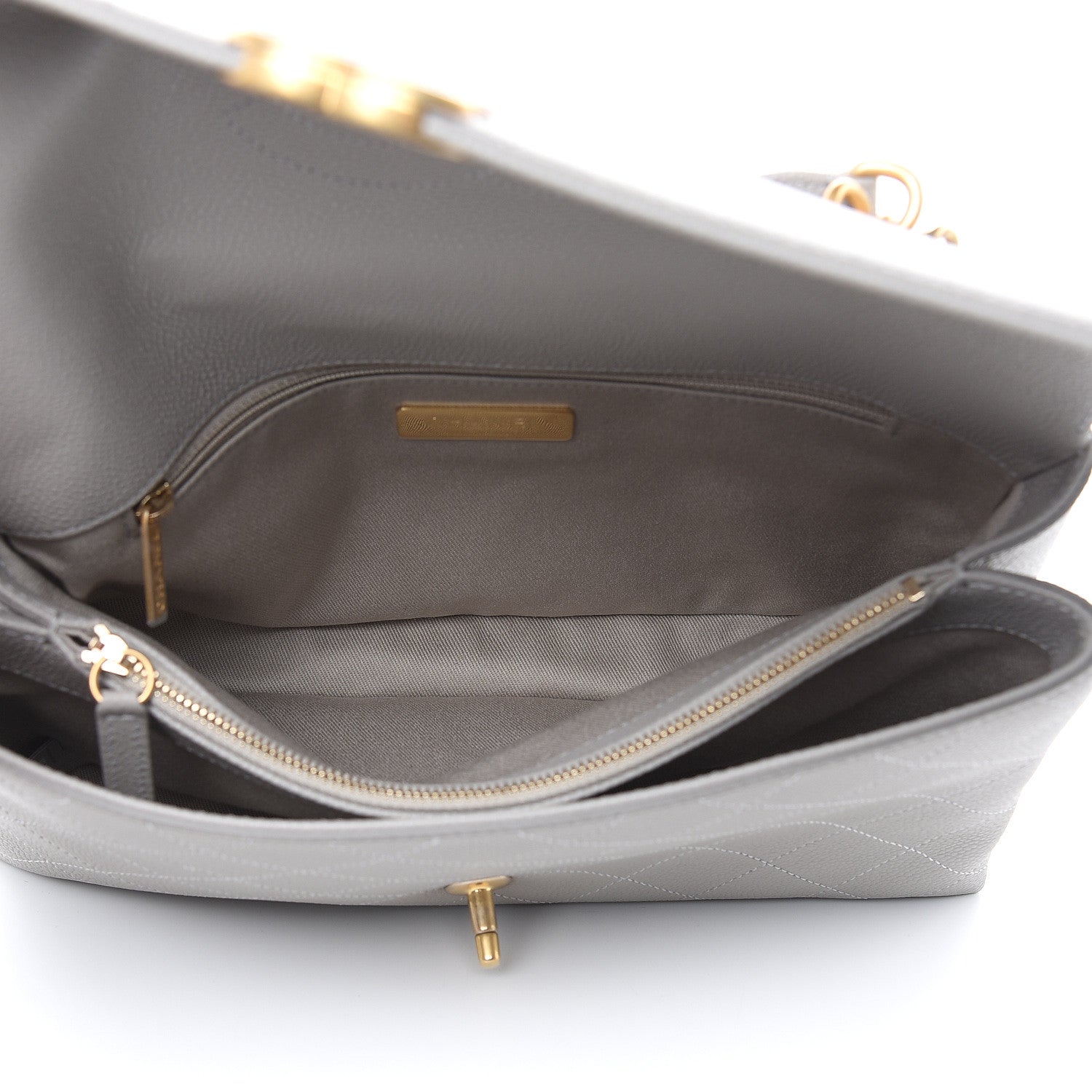 Chanel Grained Calfskin Stitched Flap Grey 5 of 10