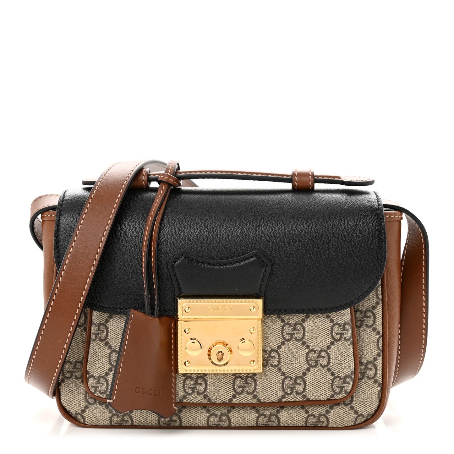 GG Supreme Monogram New Sakai Lux Calfskin Mini Padlock Flap Pocket Shoulder Bag Beige Ebony Black Cuir