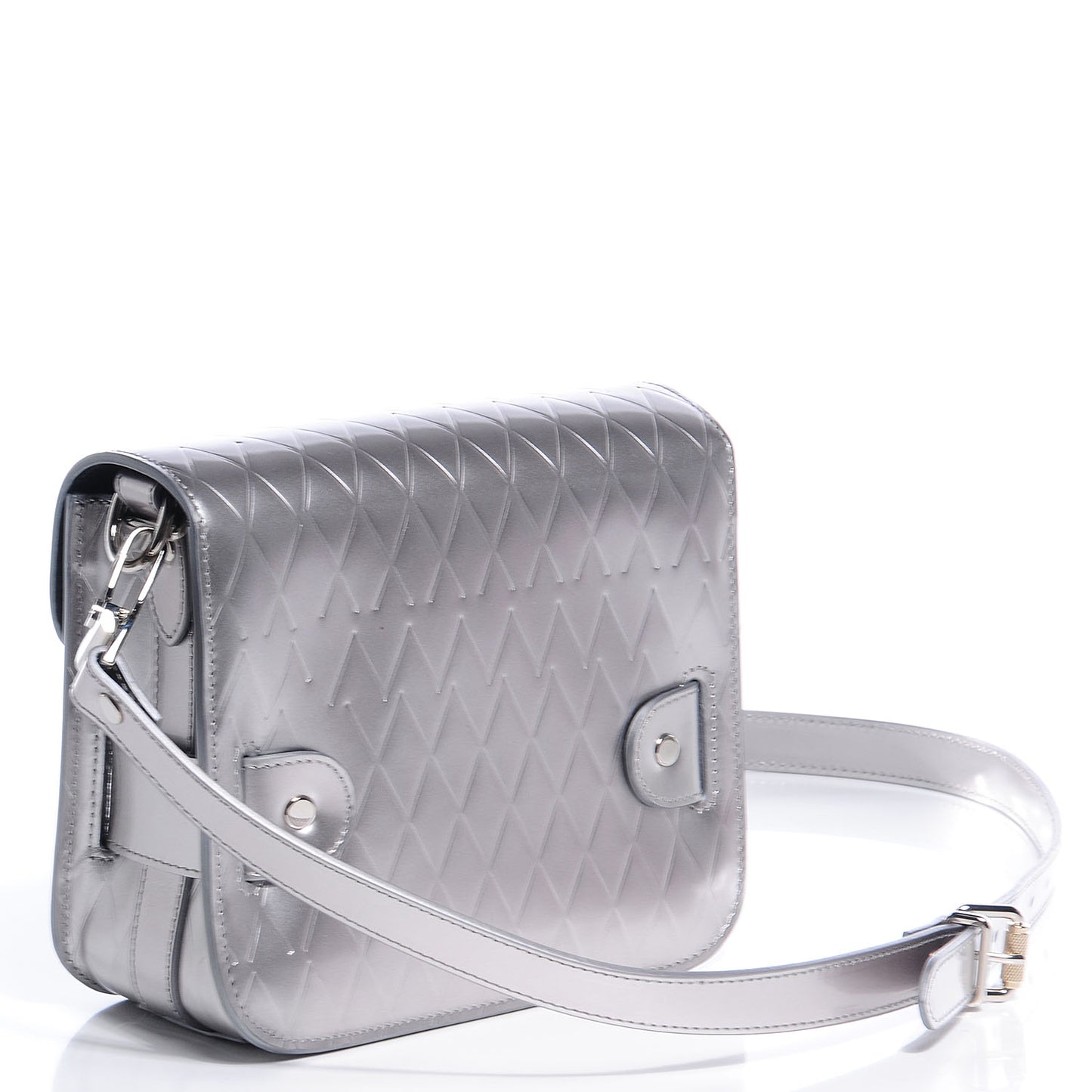 Diamond Embossed Patent Mini PS11 Classic Shoulder Bag Silver