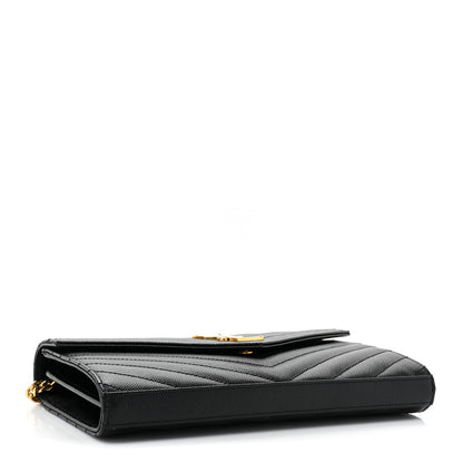Saint Laurent Grain De Poudre Matelasse Chevron Monogram Chain Wallet Black 4 of 11