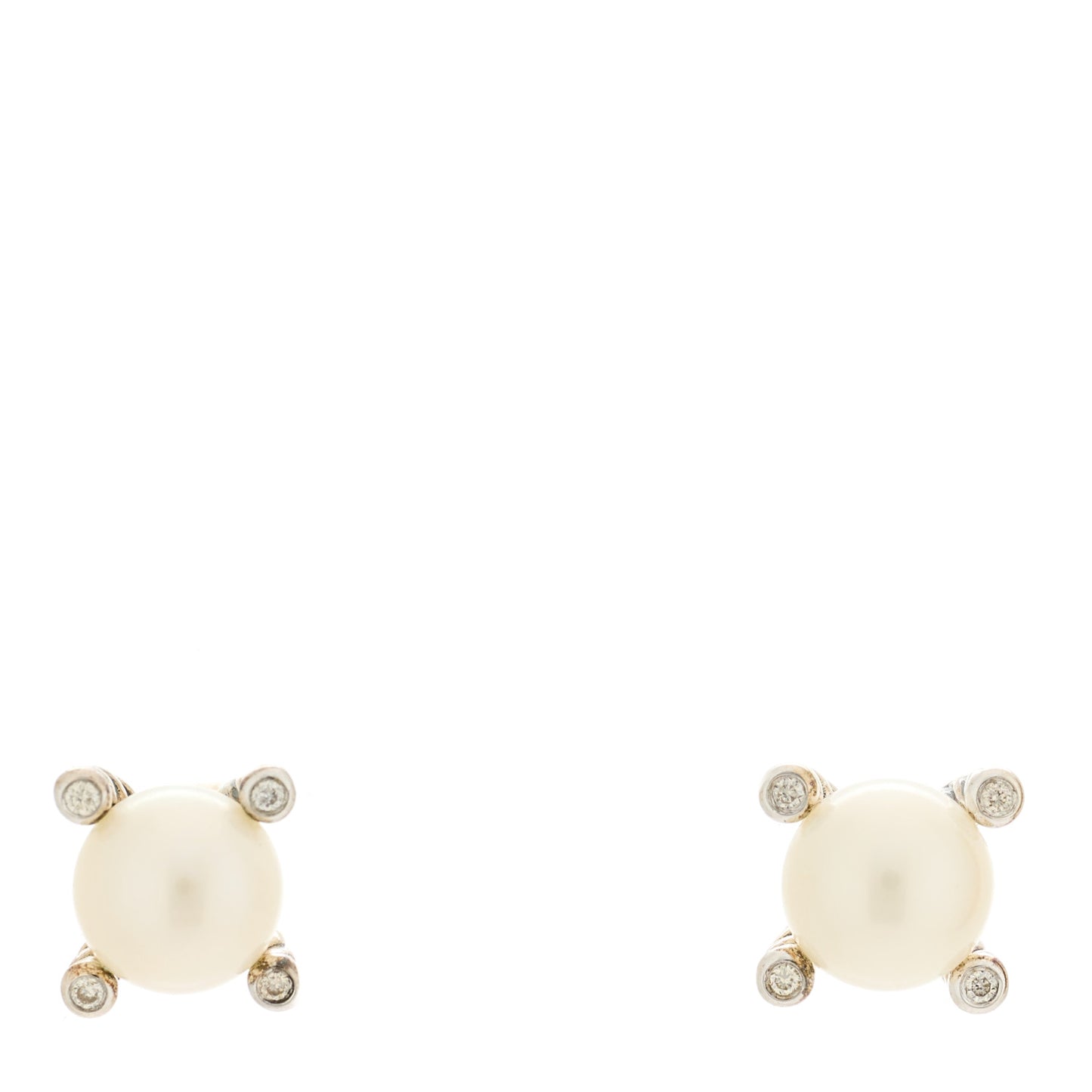 Sterling Silver Diamond Pearl 6-6.5mm Cable Stud Earrings