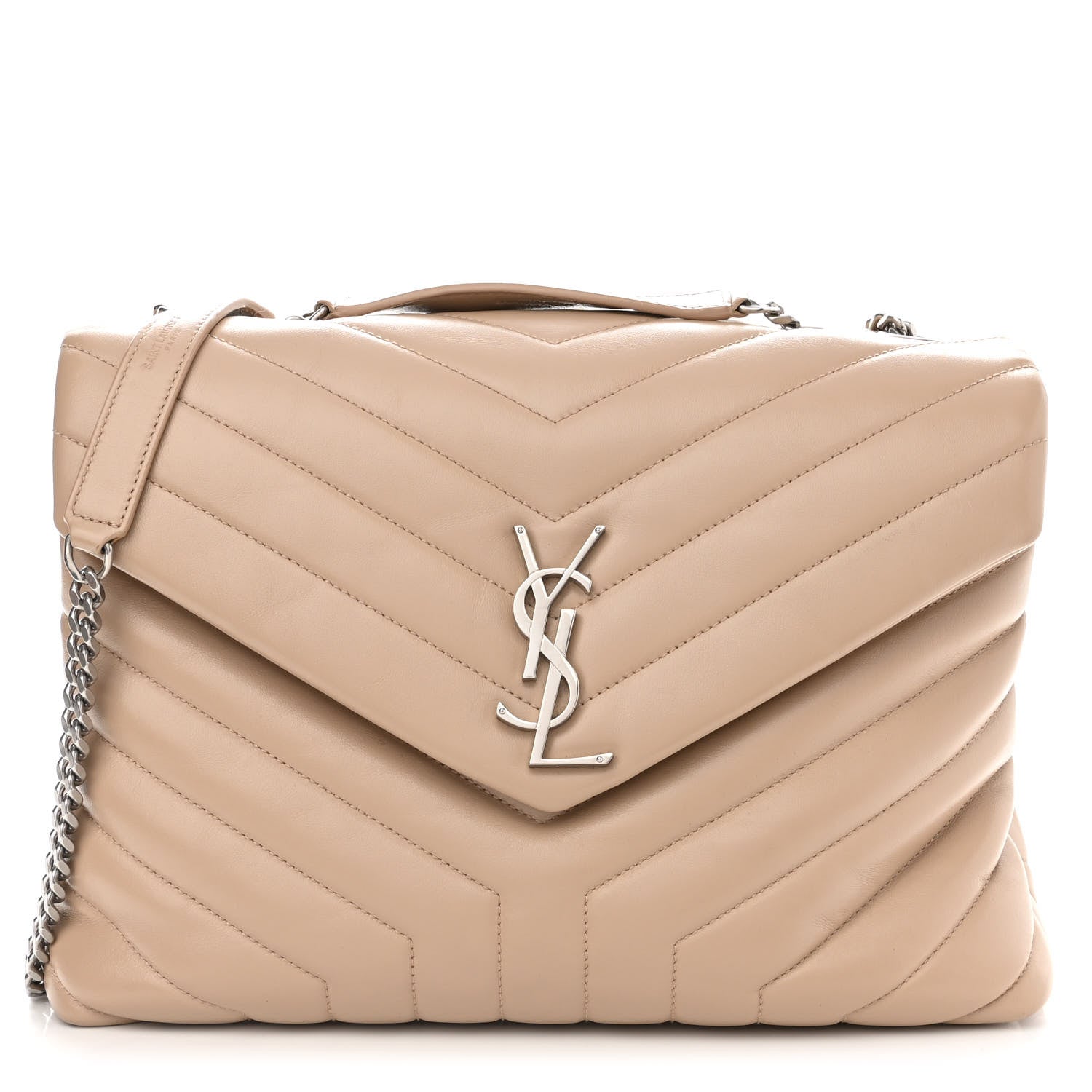 Saint Laurent Calfskin Y Quilted Monogram Medium Loulou Chain Satchel Dark Beige 1 of 15