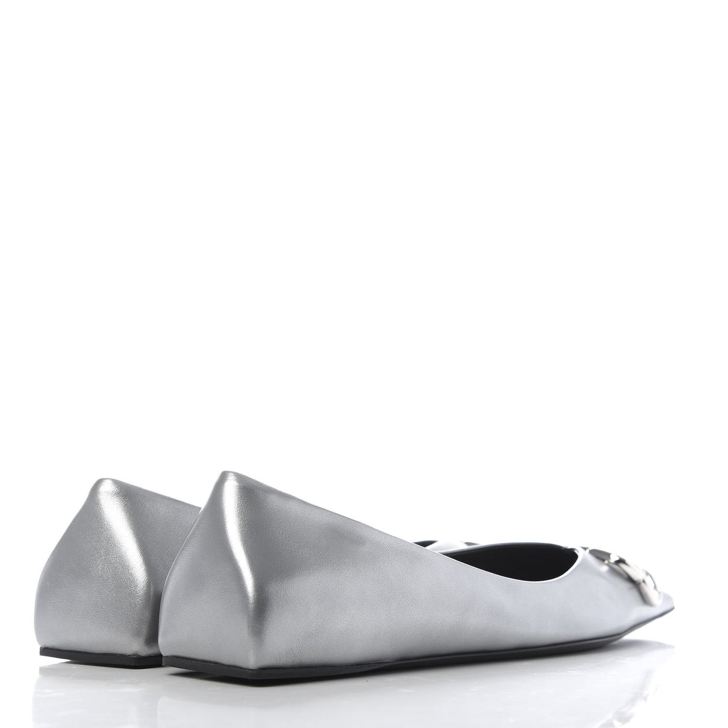 Metallic Calfskin BB Knife Pointy Toe Ballerina Flats 38.5 Silver Hardware