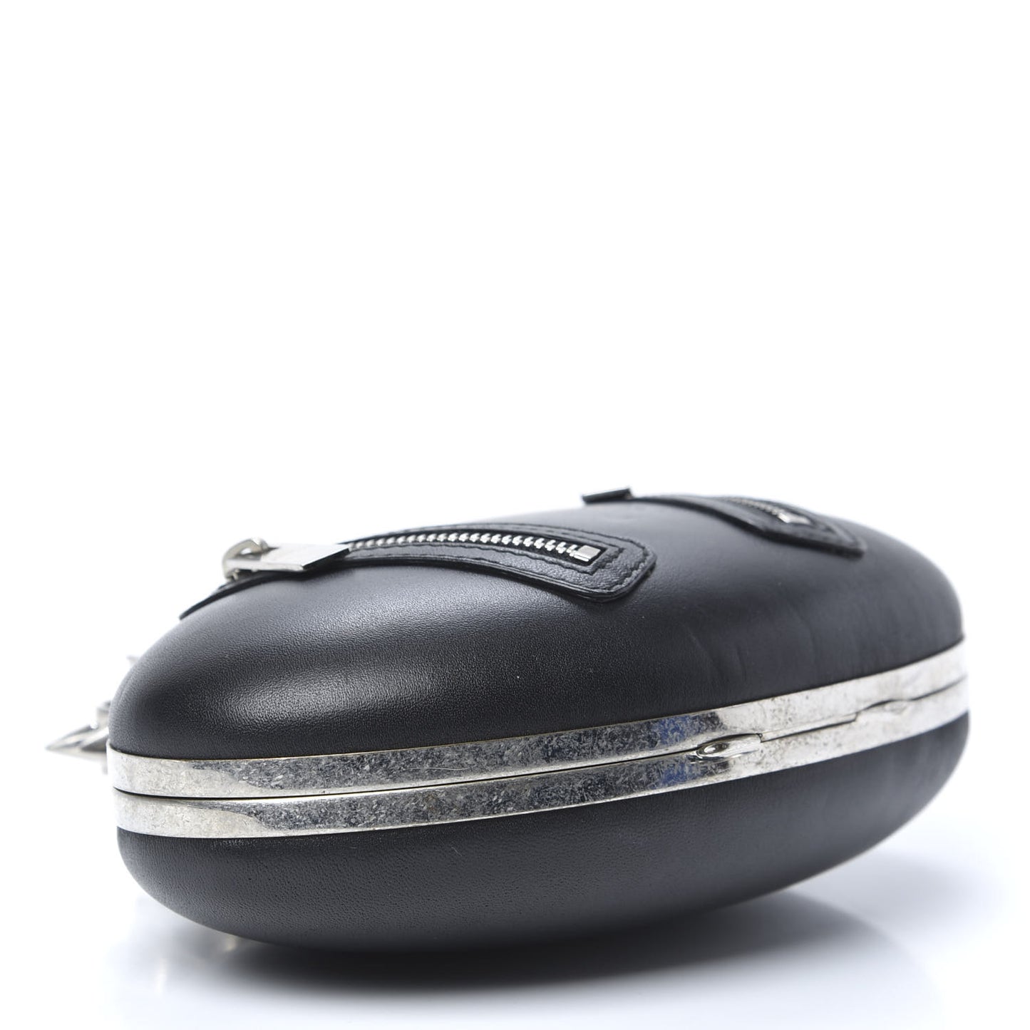 Nappa Skull Knuckle Oval Box Clutch Black