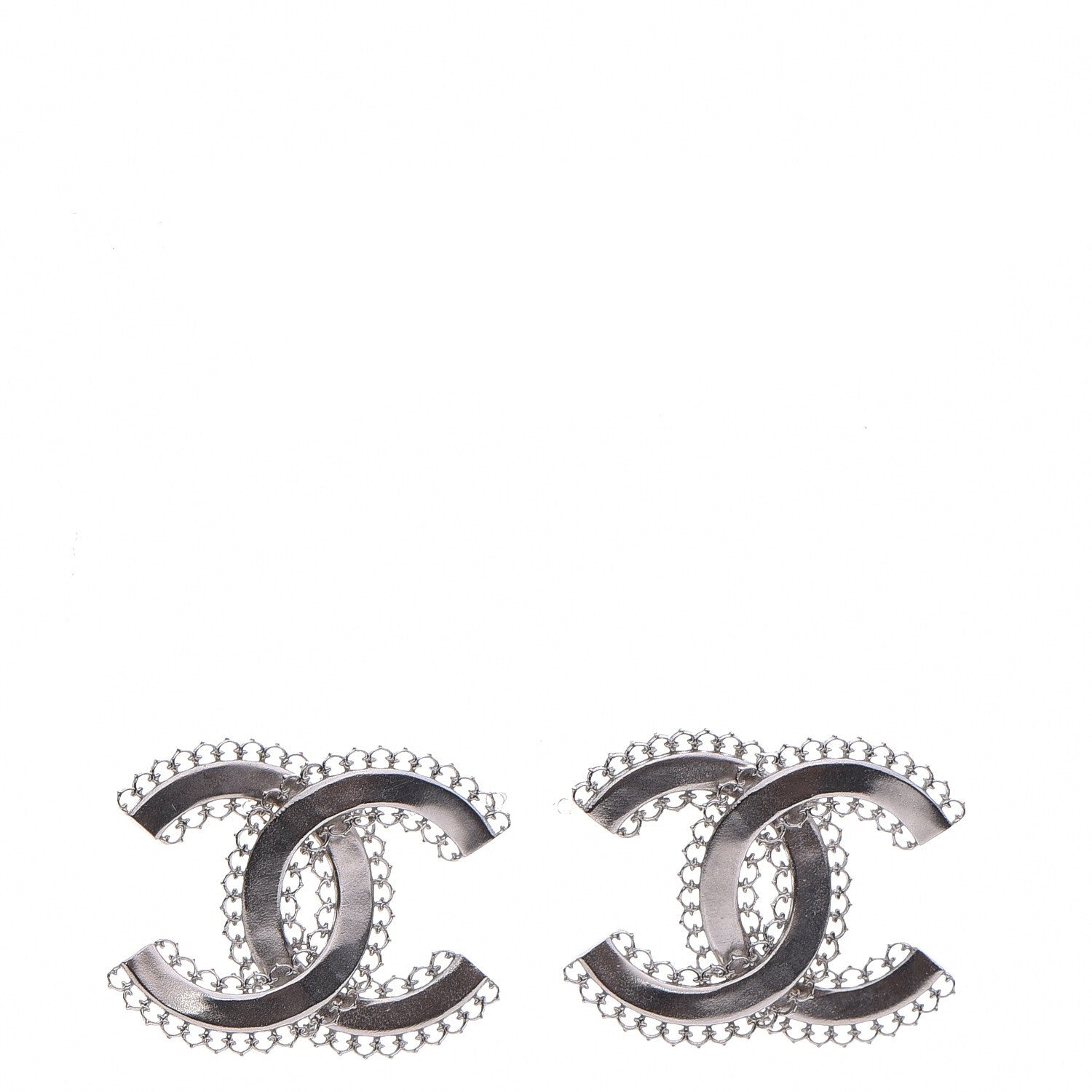 Chanel Scalloped CC Earrings Silver 1 of 6