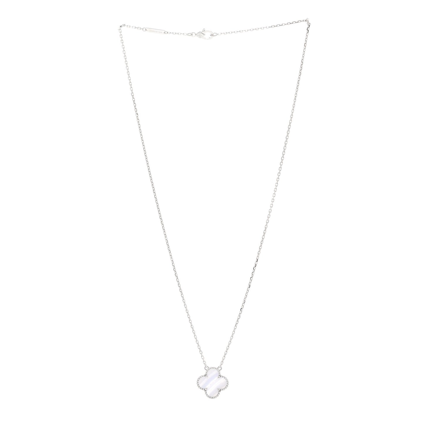 18k White Gold Chalcedony Vintage Alhambra Pendant Necklace