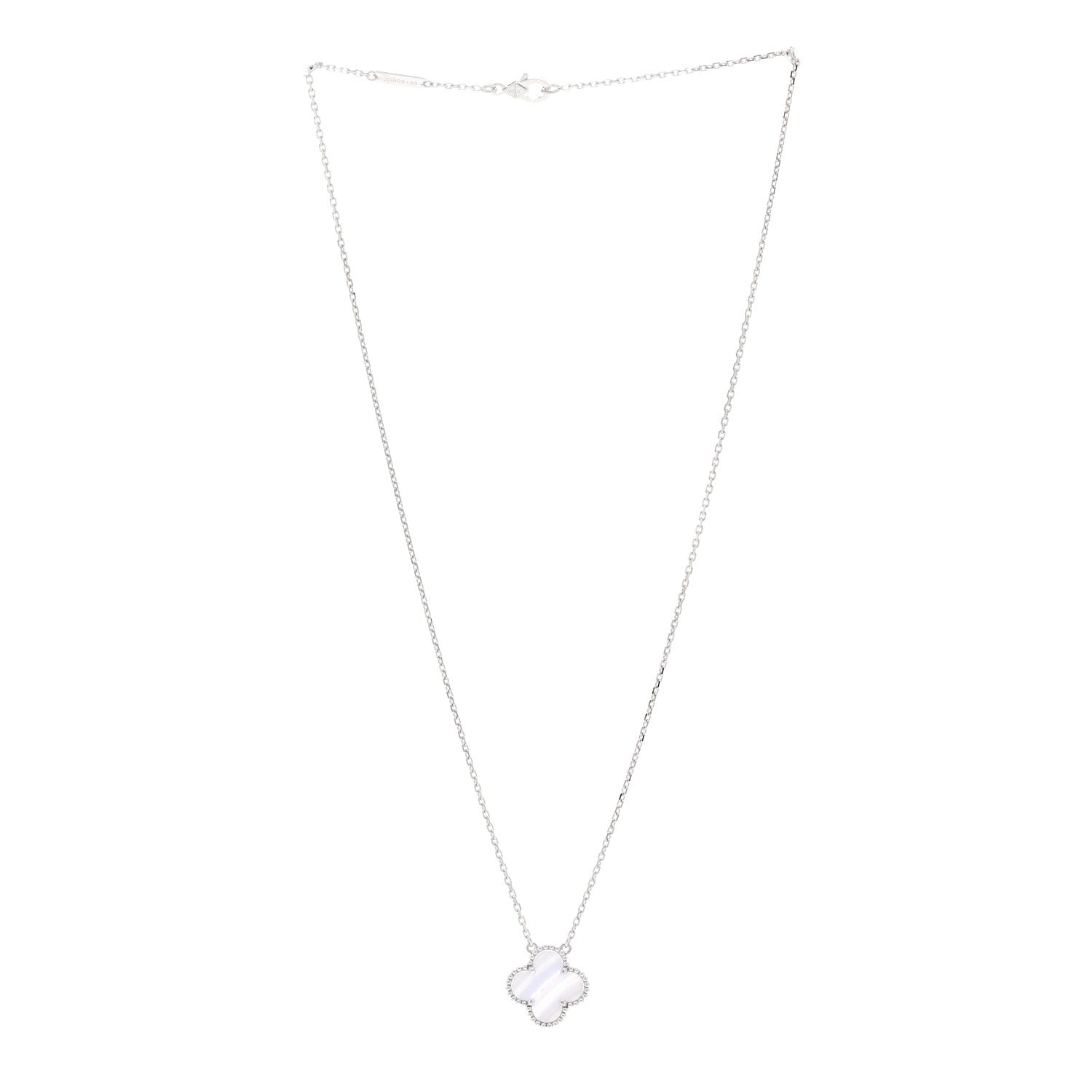 Van Cleef & Arpels 18k White Gold Chalcedony Vintage Alhambra Pendant Necklace 3 of 5