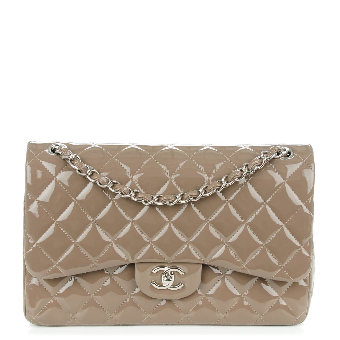 Patent Quilted Jumbo Double Flap Grey