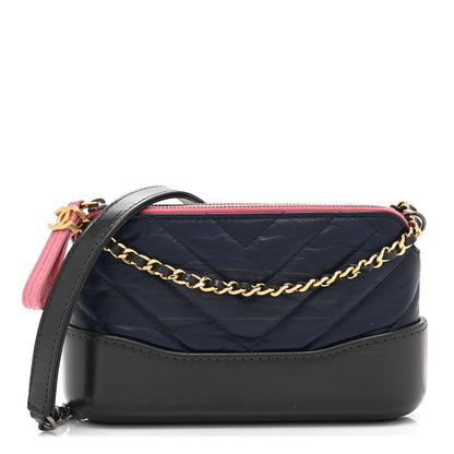 Chanel Aged Calfskin Chevron Quilted Small Gabrielle Clutch With Chain  Navy Black Pink 1 of 13