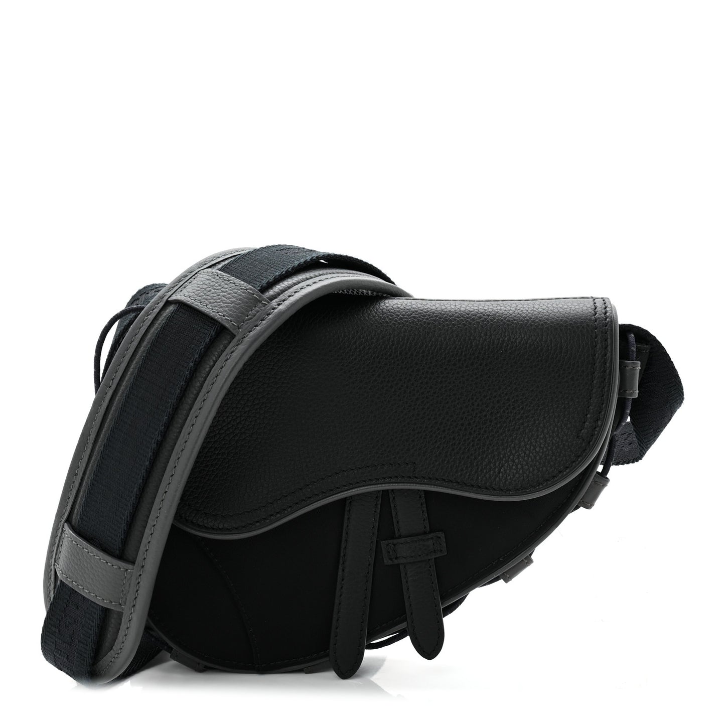 X SACAI Grained Calfskin Technical Fabric Mens Saddle Bag Black
