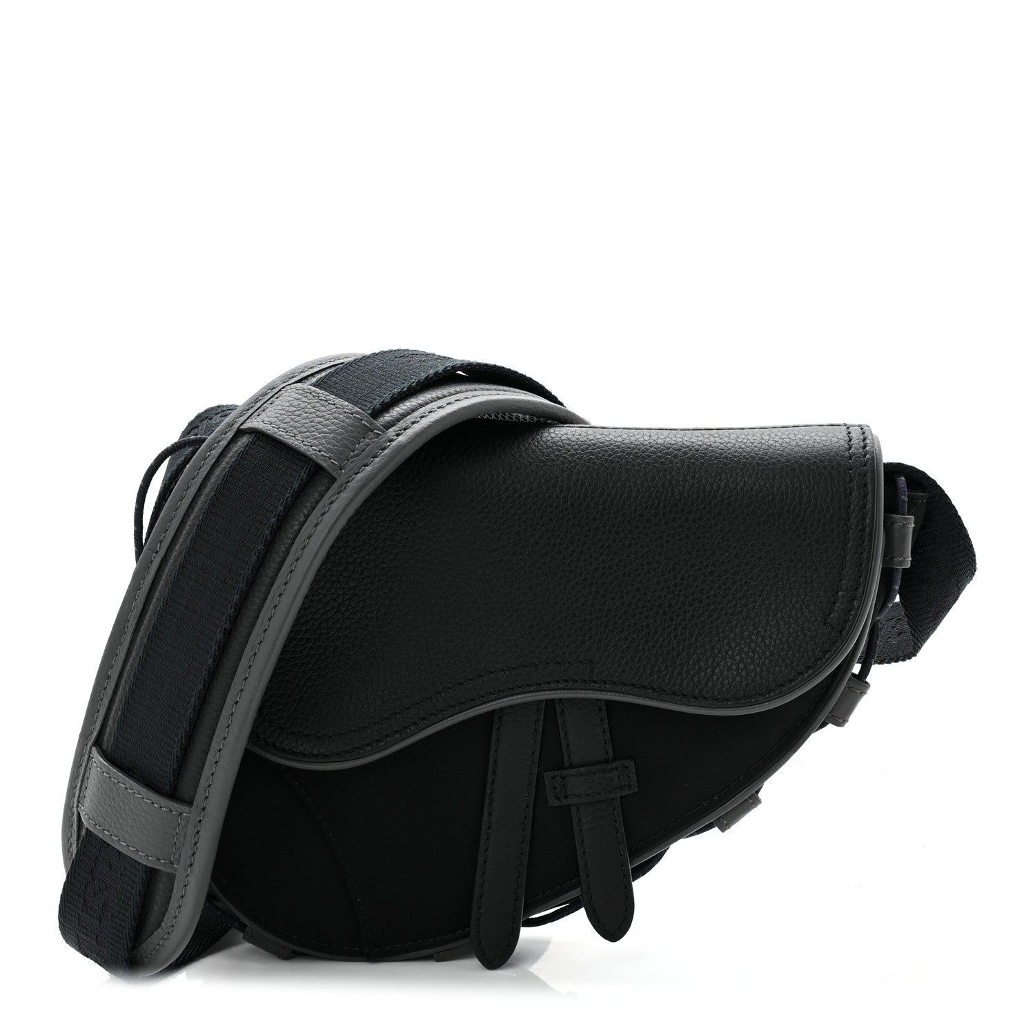 Christian Dior X SACAI Grained Calfskin Technical Fabric Mens Saddle Bag Black 1 of 10