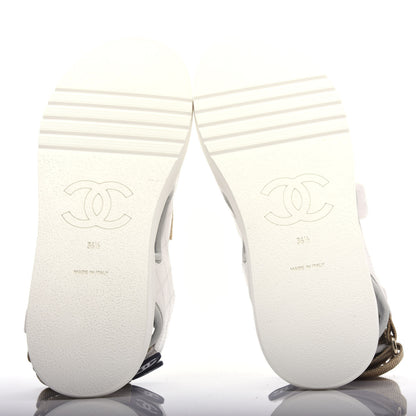Chanel Goatskin Fabric Gladiator Sandals 36.5 Grey Navy Blue 6 of 11