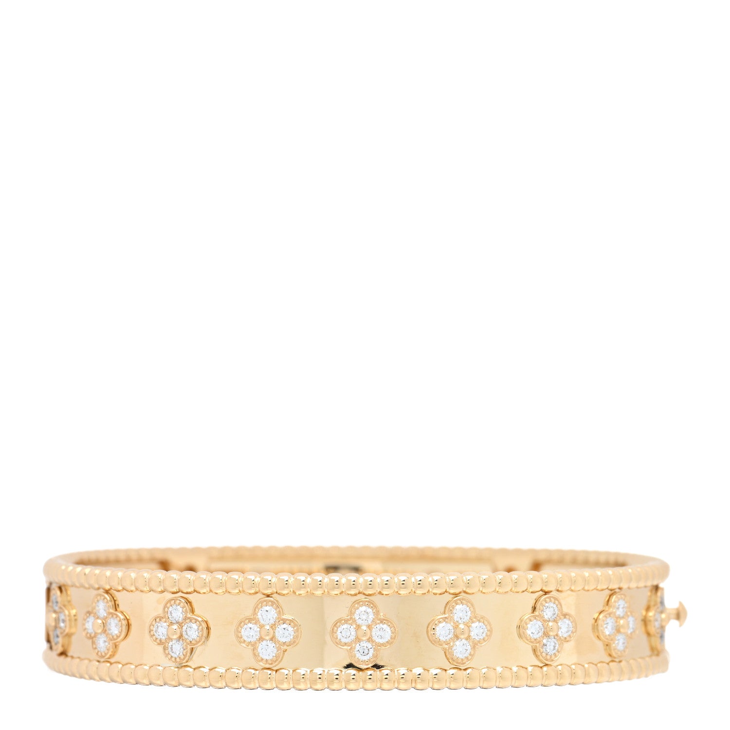 Van Cleef & Arpels 18K Yellow Gold Diamond Perlee Clovers Bangle Bracelet S 2 of 4