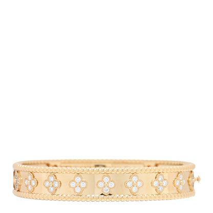 Van Cleef & Arpels 18K Yellow Gold Diamond Perlee Clovers Bangle Bracelet S 2 of 4