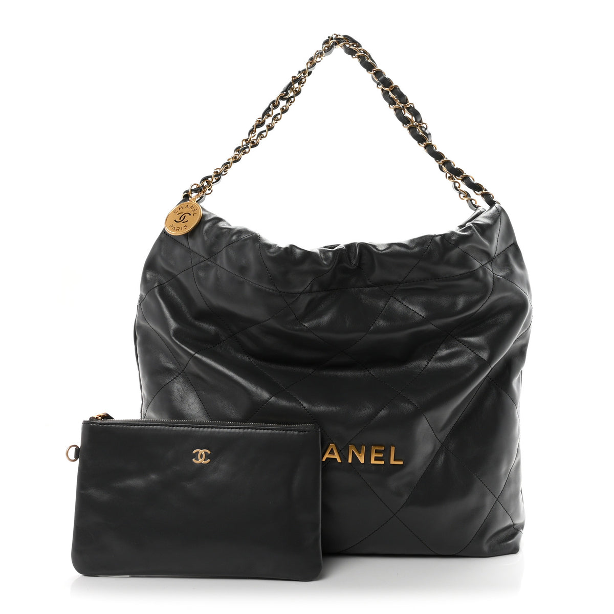 Shiny Calfskin Quilted Chanel 22 Dark Grey