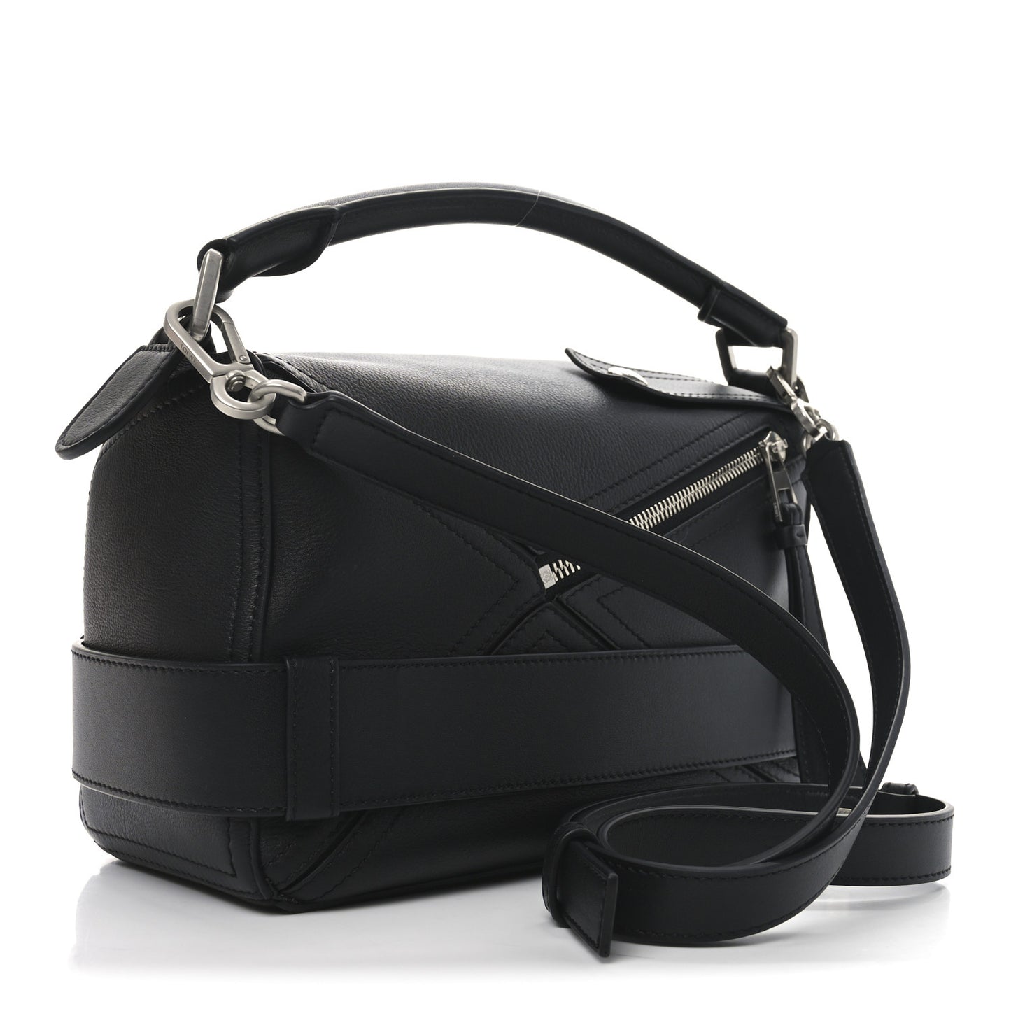 Shiny Calfskin Small Puzzle Biker Bag Black