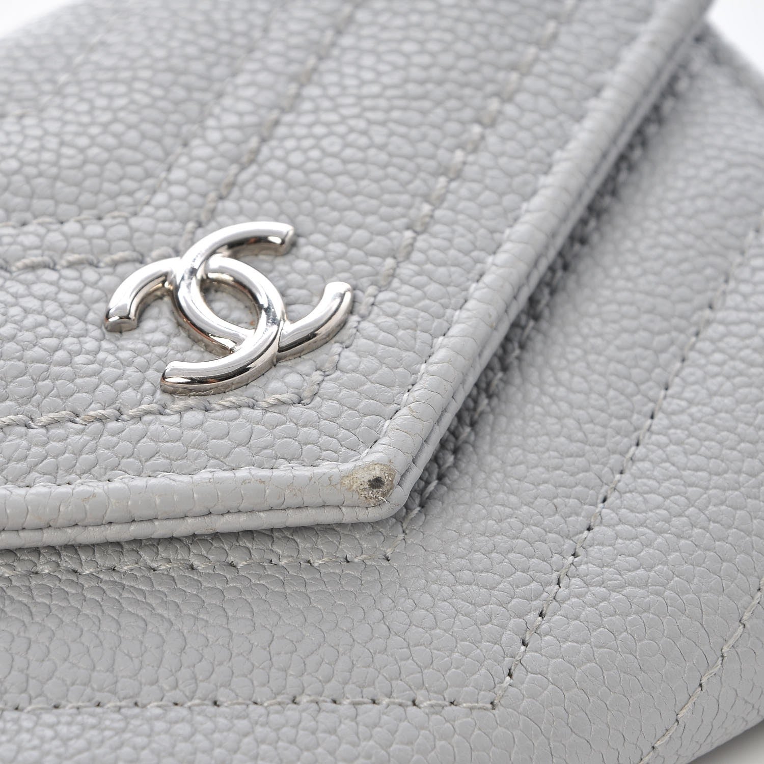 Chanel Caviar Chevron Quilted Card Holder Flap Wallet Grey 9 of 9