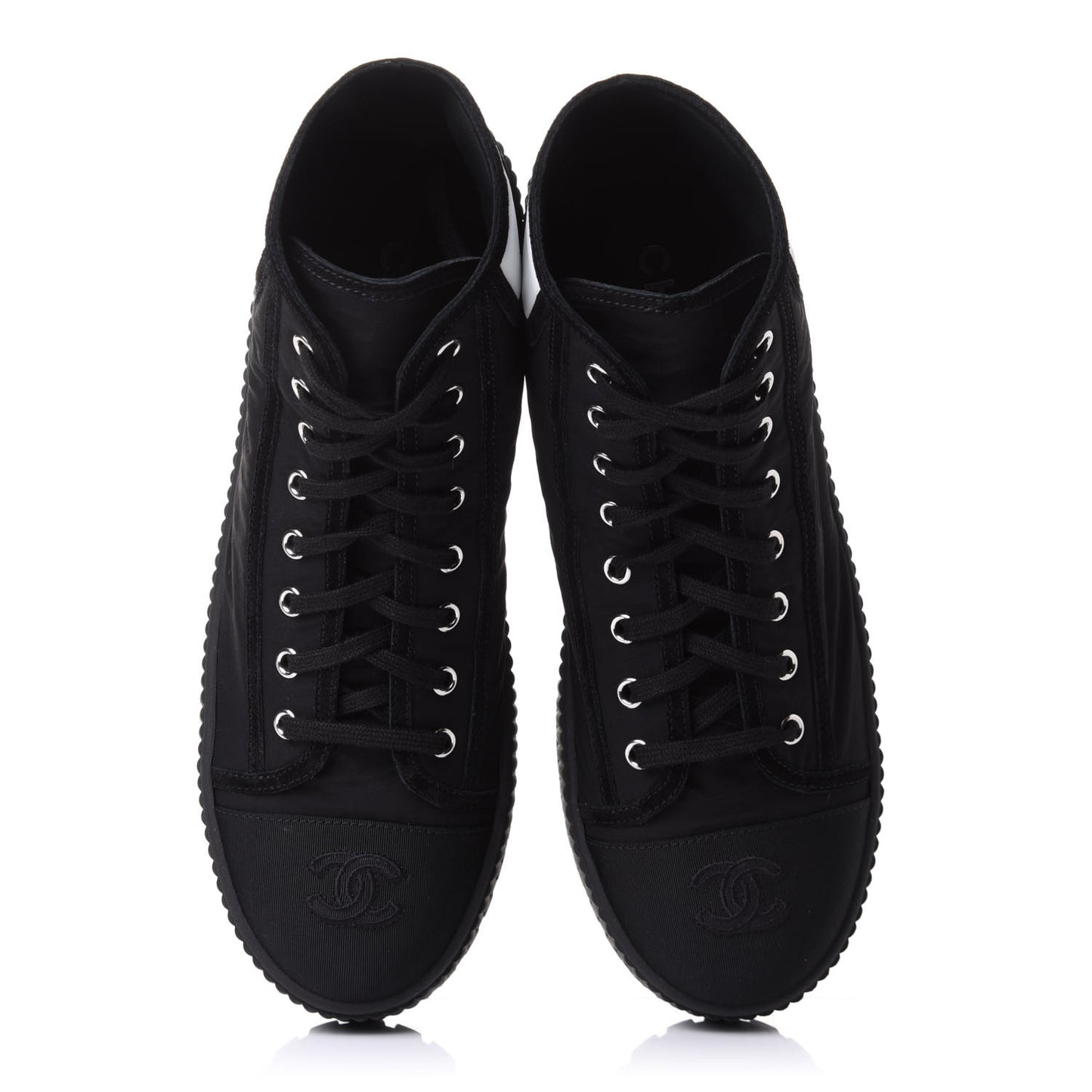 Fabric Suede Kidskin Grosgrain Lace Up Cap Toe Sneakers 42 Black White