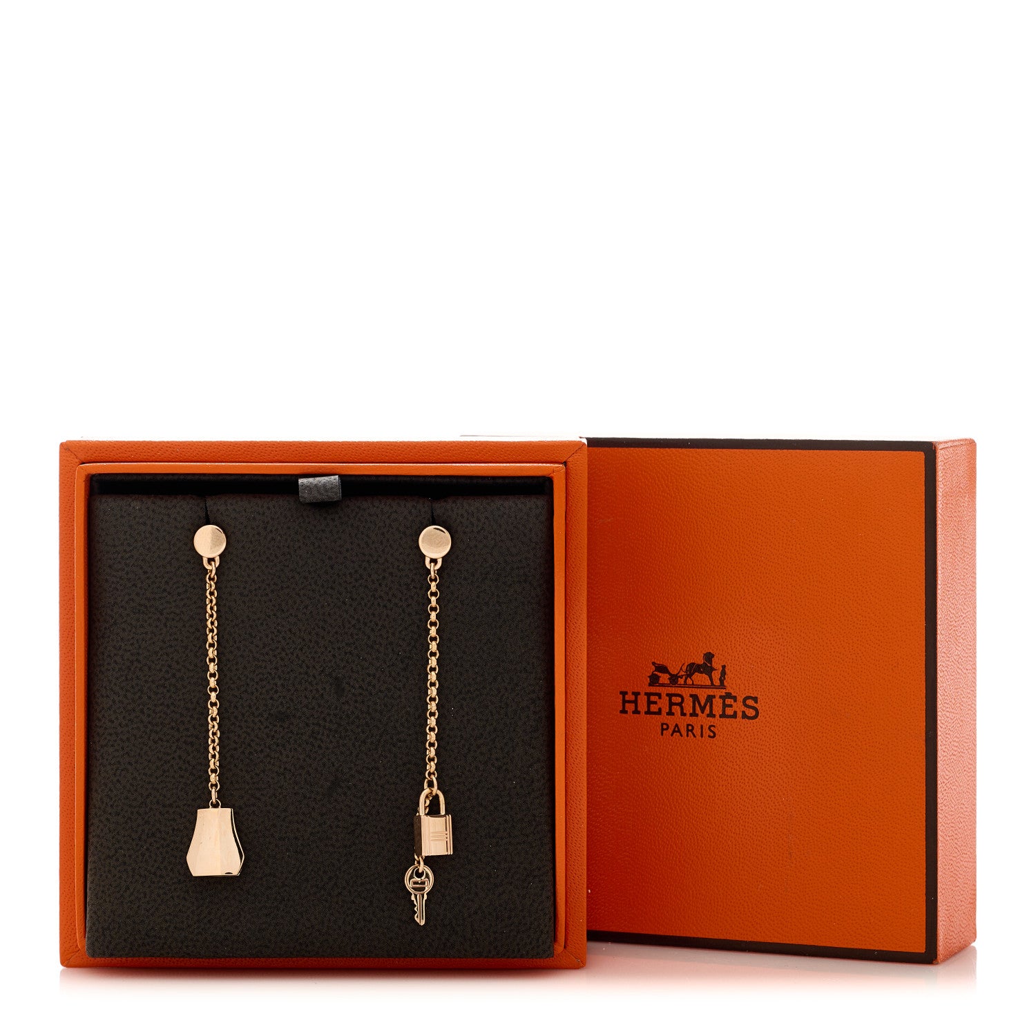 Hermes 18K Rose Gold Kelly Clochette Earrings 5 of 5