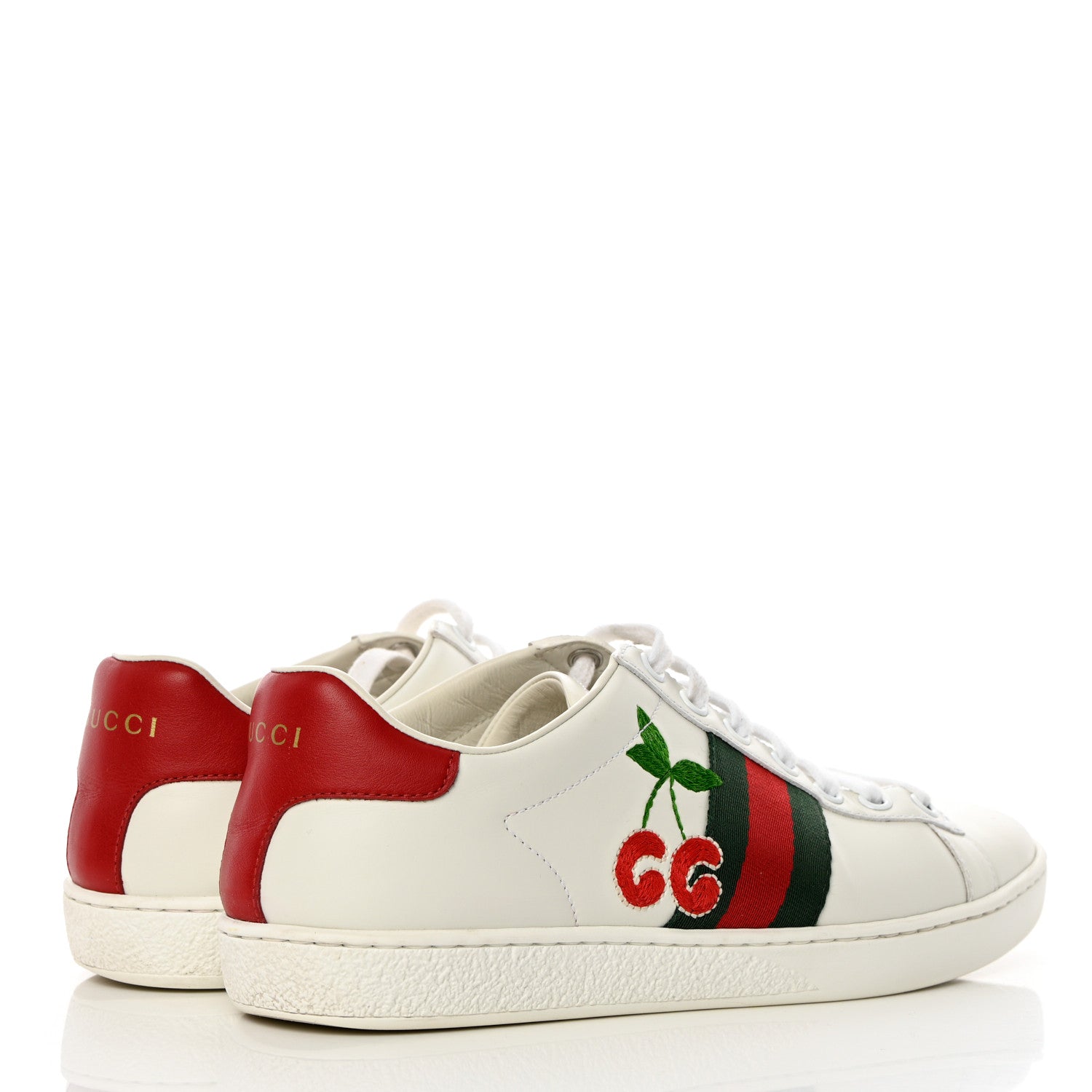 Gucci Calfskin Web Cherry Embroidered Womens Ace Sneakers 37 White 8 of 18