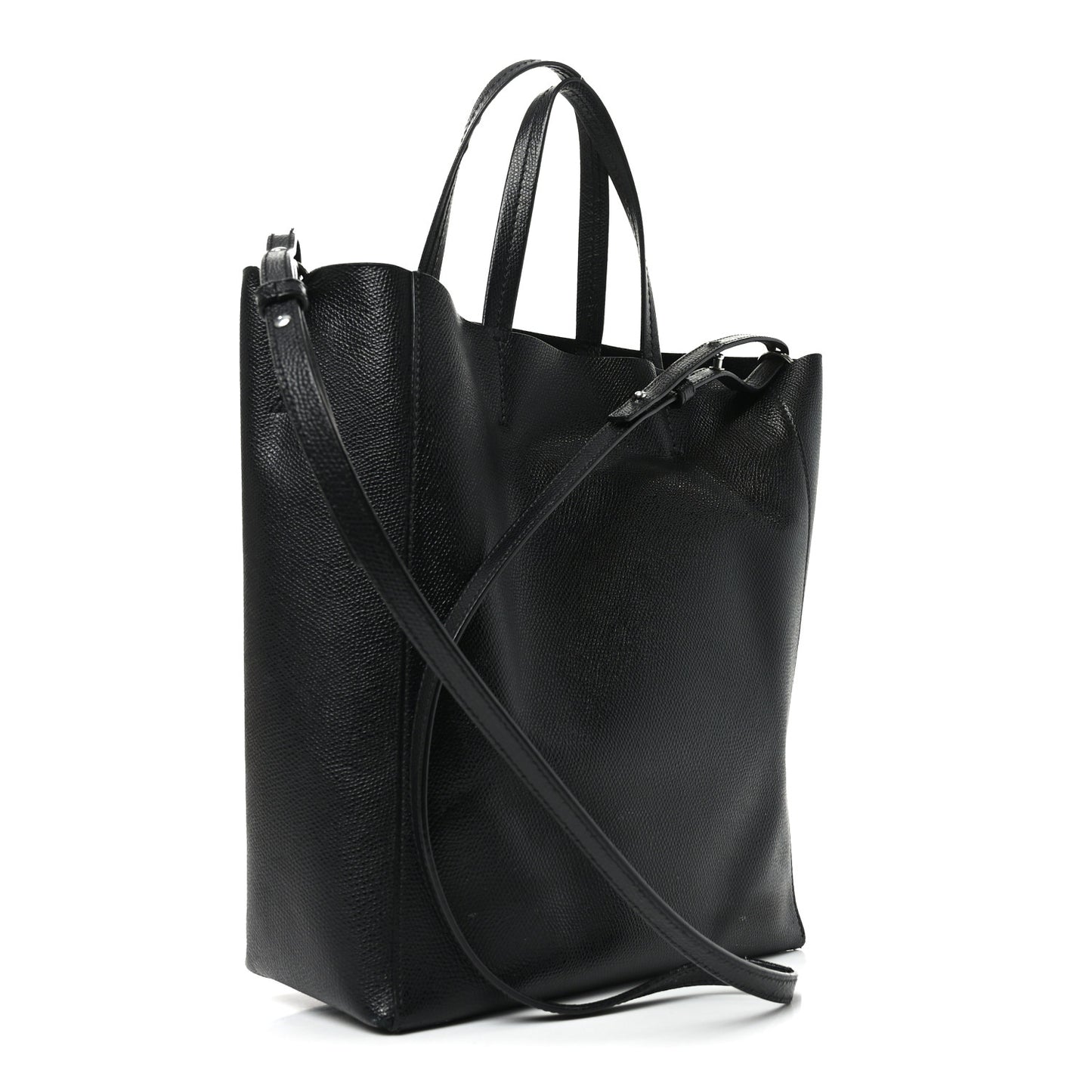 Grained Calfskin Small Vertical Cabas Black
