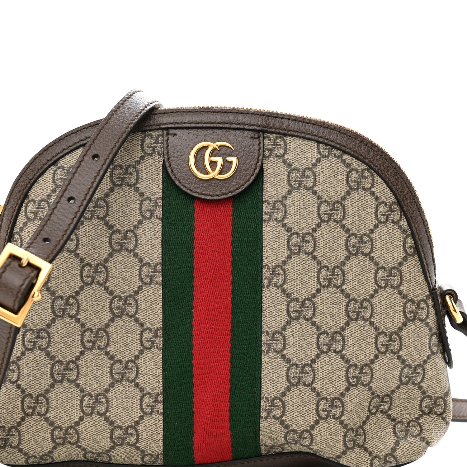 Gucci GG Supreme Monogram Textured Dollar Calfskin Web Small Ophidia Dome Shoulder Bag Beige Ebony New Acero 8 of 12