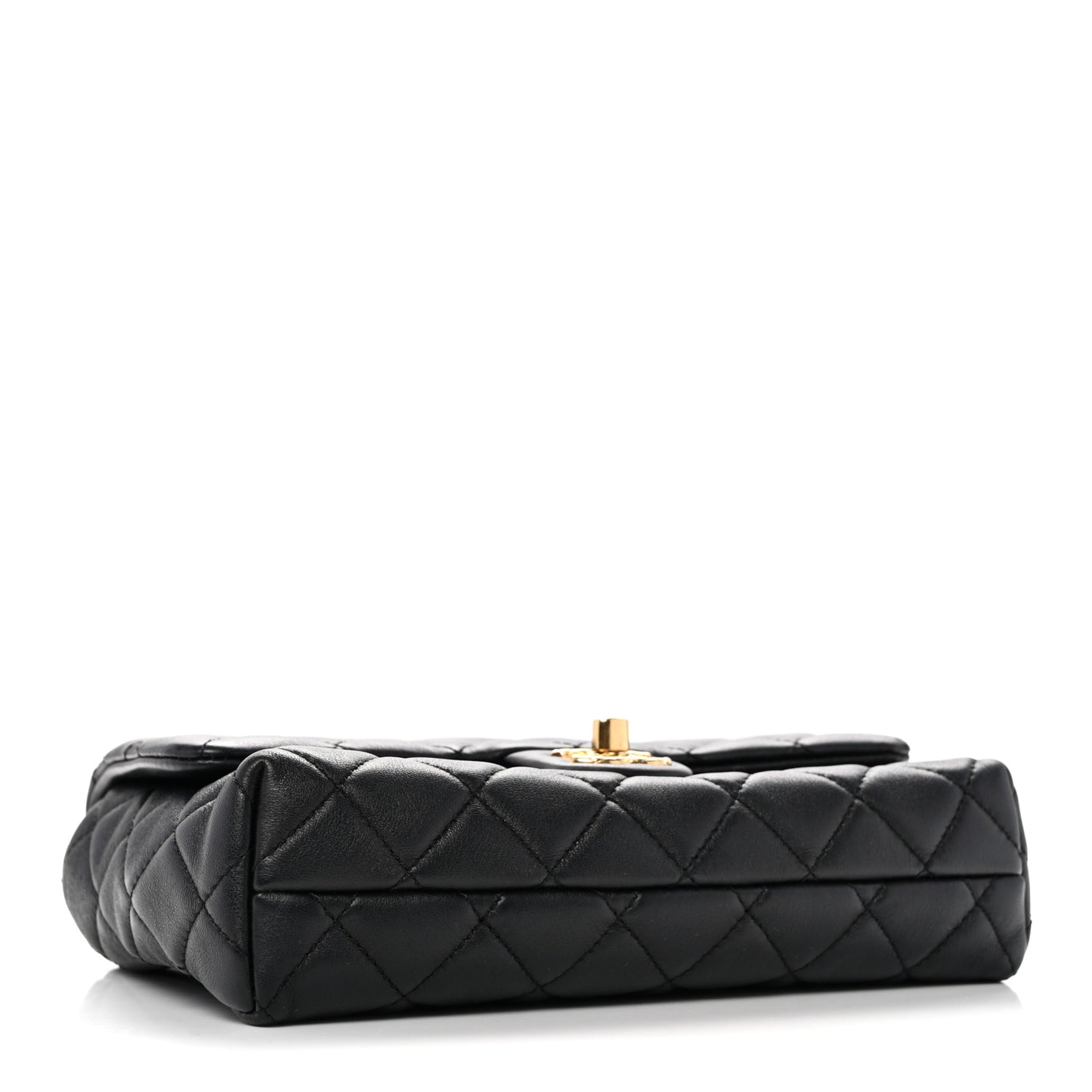 Lambskin Quilted Mini Quilted Handle Crush Flap Black