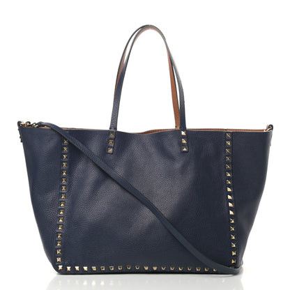 Valentino Garavani Pebbled Calfskin Medium Rockstud Reversible Tote Light Cuir Marine 2 of 13