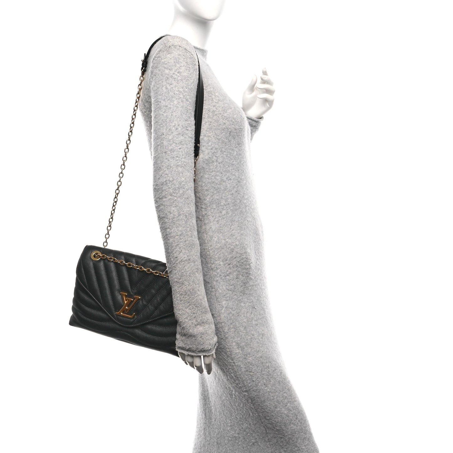 Calfskin LV New Wave Chain Bag GM Black