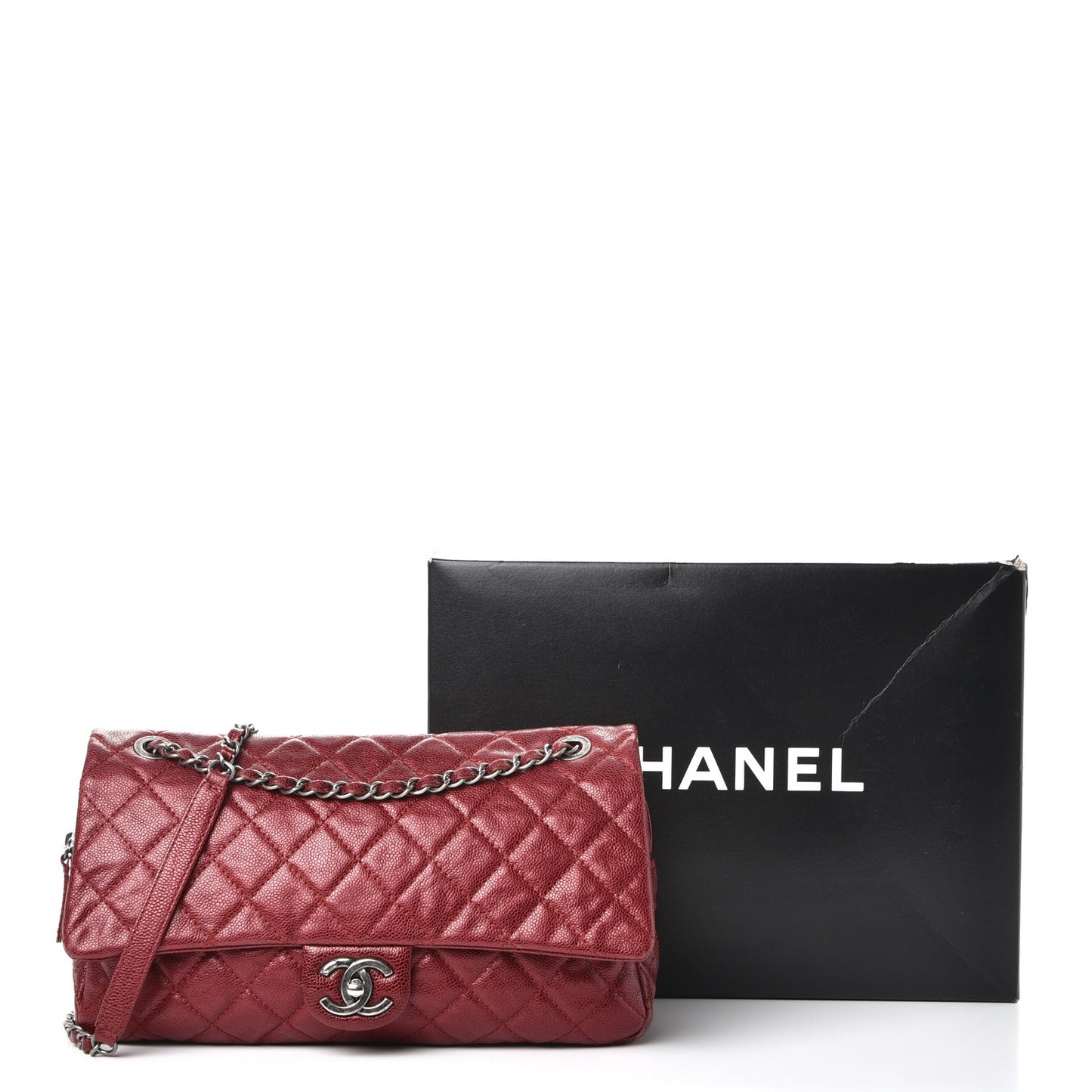Iridescent Caviar Quilted Large Chic Flap Red