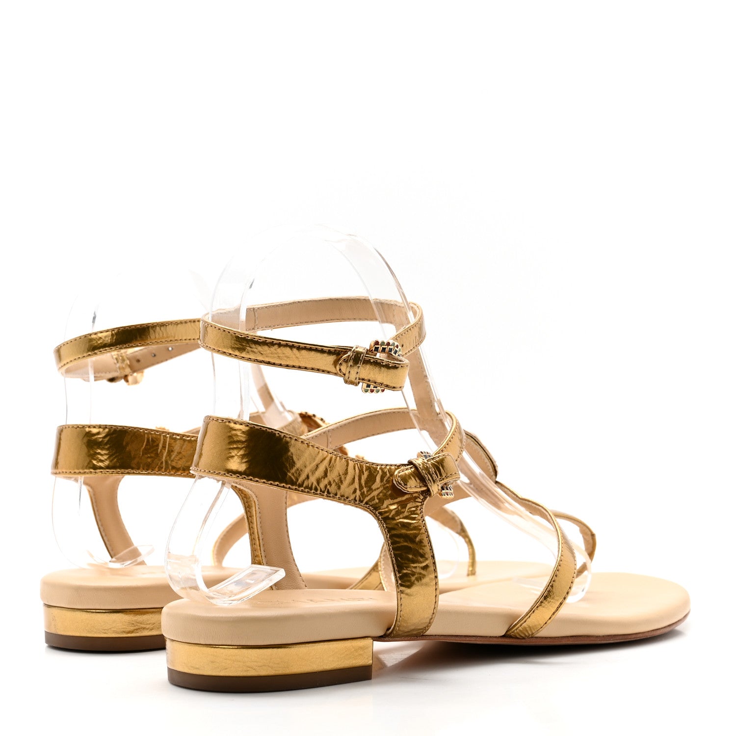 Chanel Laminated Lambskin Enamel CC Thong Sandals 38.5 Golden 5 of 10
