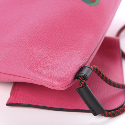 Gucci Grained Calfskin Logo Drawstring Backpack Box Pink Green Black 7 of 7