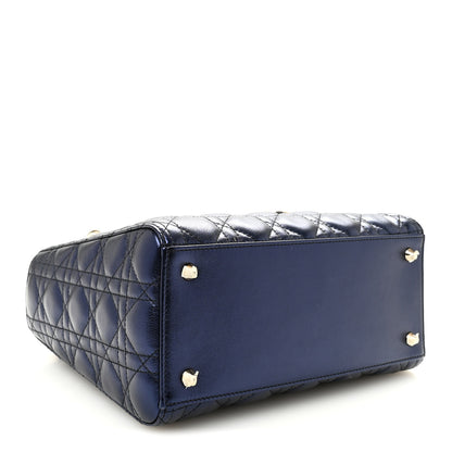 Christian Dior Metallic Calfskin Cannage Medium Lady Dior Blue 4 of 9