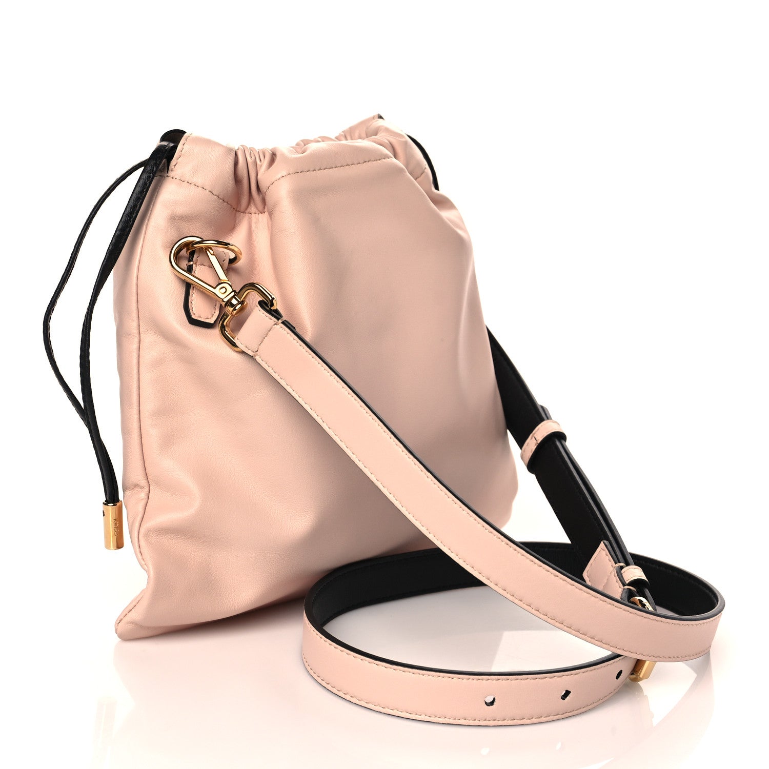Fendi Soft Nappa Logo Small Drawstring Pouch Bag Rosa Quarzo Black 2 of 8